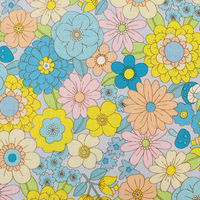 70’s フラワーガーデン プリント生地 ブルー系 巾約108cm×6mカット CHU052-3C-6M 1セット(巾約108cm×6（直送品）