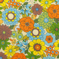 70’s フラワーガーデン プリント生地 グリーン系 巾約108cm×7mカット CHU052-3D-7M 1セット(巾約108cm×7（直送品）