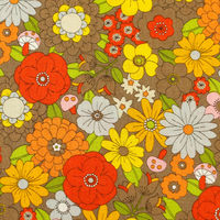 70’s フラワーガーデン プリント生地 ブラウン系 巾約108cm×8mカット CHU052-3E-8M 1セット(巾約108cm×8（直送品）