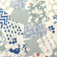 Modern Field モダンフィールド 綿麻プリント パッチワーク風 プリント生地 ミント 巾約108cm×8mカット IBK99201（直送品）