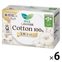 【生理用品】 ナプキン 多い昼用 羽つき 22.5cm しあわせ素肌 ボタニカルコットン100% 無香料 1セット（1パック（16コ入）×6）花王