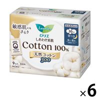 【生理用品】 ナプキン 多い夜用 羽つき 30.0cm しあわせ素肌 ボタニカルコットン100% 無香料 1セット（1パック（9コ入）×6）花王