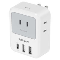 TESSAN コンセントタップ AC 3口 USB-A 2口 USB-C 1口 雷ガード TS-721-C 1個（直送品）
