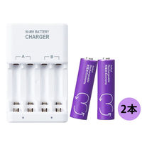 充電池＋充電器 950mAh 単3形 パープル 2本 ニッケル水素充電池専用 1セット オリジナル