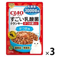 いなば CIAO チャオ すごい乳酸菌クランキー かつお節入り かつお味 国産 200g 3袋 キャットフード
