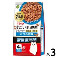 いなば CIAO チャオ すごい乳酸菌クランキー かつお節味 総合栄養食 国産（190g×4袋入）3袋 キャットフード