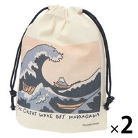 （世界の名作）マチ付き巾着ポーチ 神奈川沖浪裏 1セット（2個） LAKOLE/ラコレ