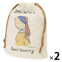 （世界の名作）マチ付き巾着ポーチ 真珠の耳飾り 1セット（2個） LAKOLE/ラコレ