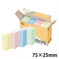 アスクル はたらく ふせん 付箋  キューブ 75×25mm （短冊） パステル4色アソート 4冊 オリジナル（わけあり品）