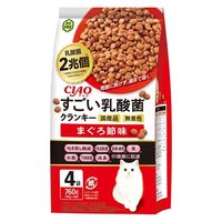 いなば CIAO チャオ すごい乳酸菌クランキー まぐろ節味 総合栄養食 国産（190g×4袋入）1袋 キャットフード