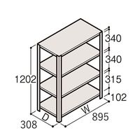 アズワン 軽量棚 ERR開放型 H1200×W900×D300 有効棚 3段 67-5241-11 1個（直送品）