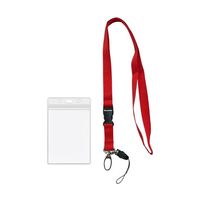 Trimate 平紐ネックストラップ 名刺・IDカード用ケース ストラップパーツ付き 縦型 レッド TR-STP025-RD 1個（直送品）