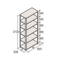 アズワン 軽量棚 ERR開放型 H2100×W900×D300 有効棚 5段 67-5242-44 1個（直送品）