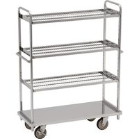 テックサス オールステンレス棚台車 1220×505 SUSφ150ウレタン車 メッシュ棚3段 TD-1250D-MT3 1台（直送品）