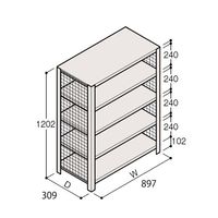アズワン 軽量棚 ERR金網型 H1200×W900×D300 有効棚 4段 67-5243-29 1個（直送品）