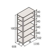 アズワン 軽量棚 ERR開放型 H1800×W1200×D600 有効棚 5段 67-5242-01 1個（直送品）