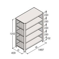 アズワン 軽量棚 ERR金網型 H1200×W1500×D450 有効棚 4段 67-5243-36 1個（直送品）