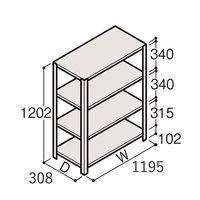 アズワン 軽量棚 ERR開放型 H1200×W1200×D300 有効棚 3段 67-5241-14 1個（直送品）