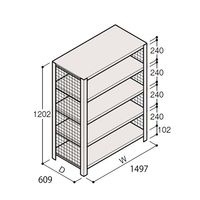 アズワン 軽量棚 ERR金網型 H1200×W1500×D600 有効棚 4段 67-5243-37 1個（直送品）
