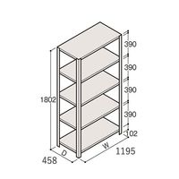 アズワン 軽量棚 ERR開放型 H1800×W1200×D450 有効棚 4段 67-5241-87 1個（直送品）