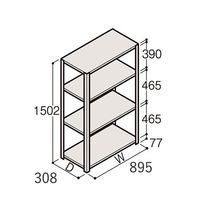 アズワン 軽量棚 ERR開放型 H1500×W900×D300 有効棚 3段 67-5241-35 1個（直送品）