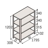 アズワン 軽量棚 ERR開放型 H1200×W1800×D300 有効棚 3段 67-5241-20 1個（直送品）