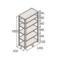 アズワン 軽量棚 ERR開放型 H1800×W1500×D450 有効棚 5段 67-5242-03 1個（直送品）