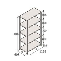 アズワン 軽量棚 ERR開放型 H1800×W1200×D600 有効棚 4段 67-5241-88 1個（直送品）