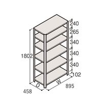 アズワン 軽量棚 ERR開放型 H1800×W900×D450 有効棚 5段 67-5241-96 1個（直送品）