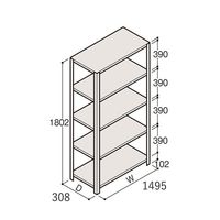アズワン 軽量棚 ERR開放型 H1800×W1500×D300 有効棚 4段 67-5241-89 1個（直送品）