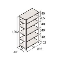 アズワン 軽量棚 ERR開放型 H1800×W900×D300 有効棚 5段 67-5241-95 1個（直送品）