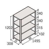 アズワン 軽量棚 ERR開放型 H1200×W1500×D300 有効棚 3段 67-5241-17 1個（直送品）