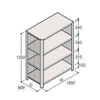 アズワン 軽量棚 ERR金網型 H1200×W1500×D600 有効棚 3段 67-5243-25 1個（直送品）