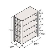 アズワン 軽量棚 ERR金網型 H1200×W1500×D300 有効棚 4段 67-5243-35 1個（直送品）