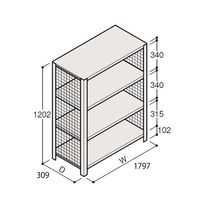 アズワン 軽量棚 ERR金網型 H1200×W1800×D300 有効棚 3段 67-5243-26 1個（直送品）