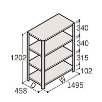 アズワン 軽量棚 ERR開放型 H1200×W1500×D450 有効棚 3段 67-5241-18 1個（直送品）
