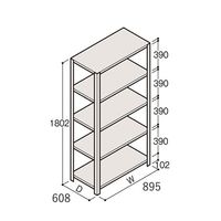 アズワン 軽量棚 ERR開放型 H1800×W900×D600 有効棚 4段 67-5241-85 1個（直送品）
