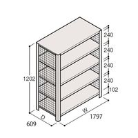 アズワン 軽量棚 ERR金網型 H1200×W1800×D600 有効棚 4段 67-5243-40 1個（直送品）