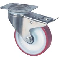 プレート式キャスター"ALPHA(ポリウレタン車・ステンレス金具) φ160 自在式(トータルロック付) 8477UAD160P63 RED（直送品）