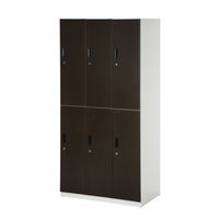スマイル 木目調スチールロッカー 3連2段6人用 シリンダー錠 ダークブラウン/ホワイト 幅900×奥行515×高さ1790mm 1台（取寄品）