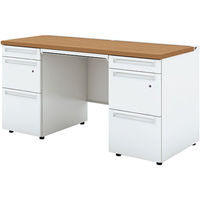 【組立設置込】プラス US-1S 両袖机 幅1400×奥行600×高さ720mm MID×ホワイト UR-146D-33 T2/W4 1台（直送品）