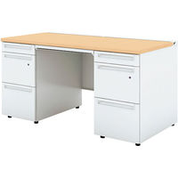 【組立設置込】プラス US-1S 両袖机 幅1400×奥行700×高さ720mm WM×ホワイト UR-147AL-33 WM/W4 1台（直送品）