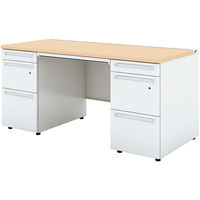 【組立設置込】プラス US-1S 両袖机 幅1500×奥行700×高さ720mm WM×ホワイト UR-157DL-33 WM/W4 1台（直送品）