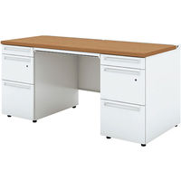 【組立設置込】プラス US-1S 両袖机 幅1500×奥行700×高さ720mm MID×ホワイト UR-157DL-33 T2/W4 1台（直送品）