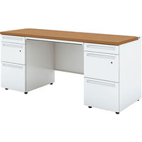 【組立設置込】プラス US-1S 両袖机 幅1600×奥行600×高さ720mm MID×ホワイト UR-166D-33 T2/W4 1台（直送品）
