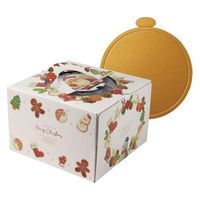 ヤマニパッケージ ケーキ箱 ホワイトサンタ 6号 金台紙丸型付 100枚 20-2327TM 1ケース(100枚) 67-7143-37（直送品）