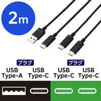 タイプCケーブル 2本セット （A to C/C to C） 2m ブラック MPA-CAECTW20BK エレコム 1個