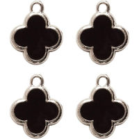 日本紐釦貿易 四つ葉 エポチャーム ブラック×シルバー W12×H15mm 10個入 A22-21-10 1袋10個入(3袋、合計30（直送品）