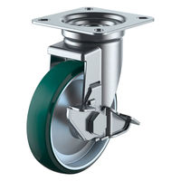 【アウトレット】ユーエイ プレート式自在キャスターウレタン車輪径100mm ストッパー付き UWJ-100S 1個