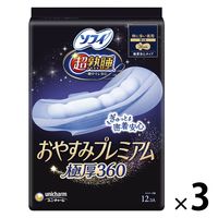 【生理用品】 ナプキン ソフィ 特に多い夜用 羽つき 36cm 超熟睡 おやすみプレミアム 極厚360 1セット（12コ×3）ユニ・チャーム